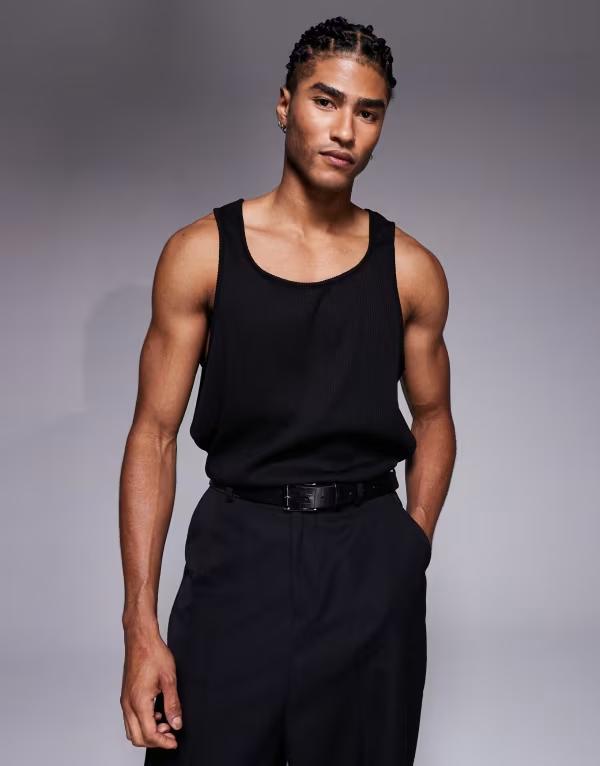 エイソス メンズ トップス ベスト リブニット ニット ASOS DESIGN oversized vest textured rib knit Black ブラック