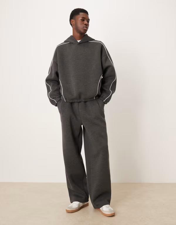 エイソス メンズ ボトムス カジュアルパンツ ワイドレッグ パンツ スウェットパンツ ASOS DESIGN wide leg sweatpants with side piping in dark gray - part of a set DARK GRAY グレー