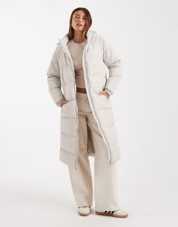 ブレーブソウル レディース アウター 厚地の外套 マキシ 上衣 Brave Soul hooded padded maxi jacket with detachable sleeves インチ stone STONE 石ころ