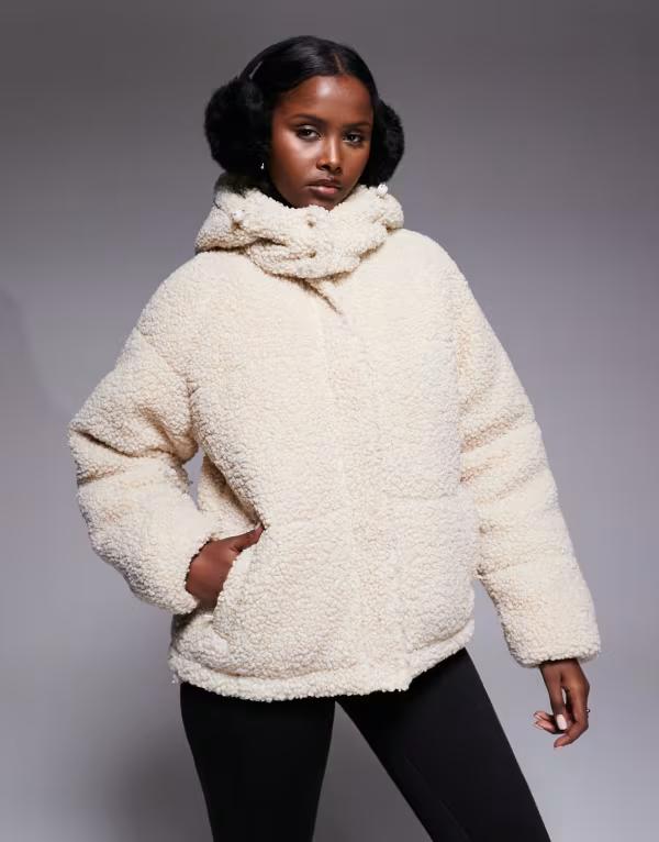 スリードベア レディース アウター 上衣・上衣 上衣 Threadbare Ski short faux shearling puffer jacket with hood インチ cream ECRU エクリュ