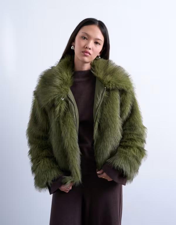 とっ始め販売店 レディース アウター 上衣・上衣 上衣 Topshop faux fur zip up bomber jacket インチ olive Olive オリーブ