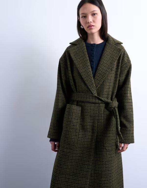 とっ始め販売店 レディース アウター 厚地の外套 Topshop brushed formal coat plaid green check 緑であること