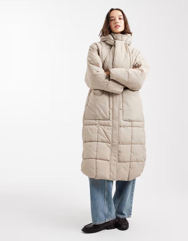 オンリー レディース アウター コート キルティング ONLY quilted longline scarf coat in stone STONE ストーン
