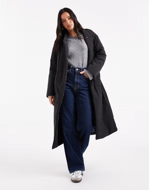 オンリー レディース アウター コート ONLY tie waist longline coat Black ブラック