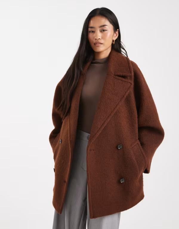 エイソス レディース アウター 厚地の外套 羊毛 ASOS DESIGN premium wool blend pea coat インチ toffee Toffee