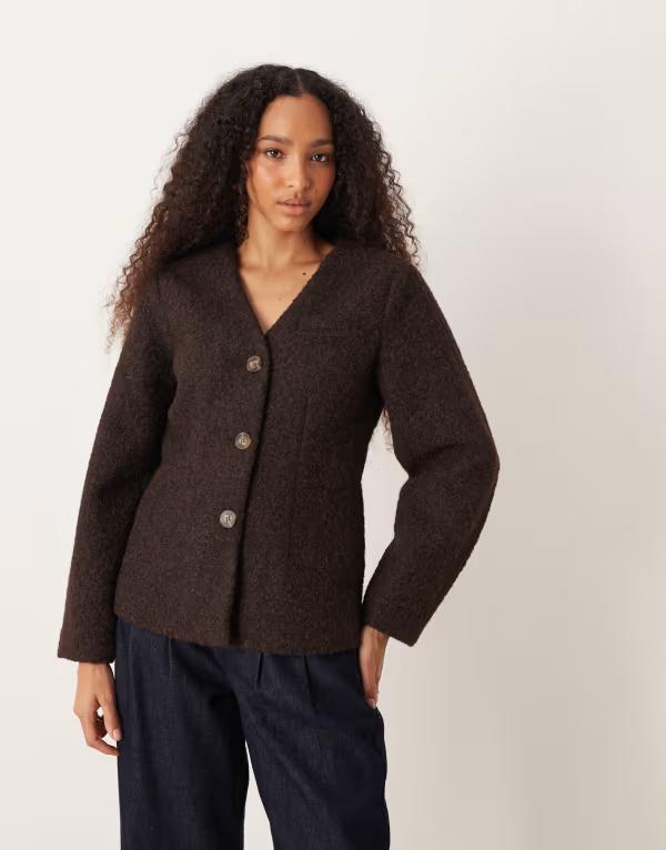 ジェイディーワイ レディース アウター 上衣・上衣 スポーツジャケット 上衣 JDY boucle fitted blazer jacket インチ chocolate BROWN 赤銅色
