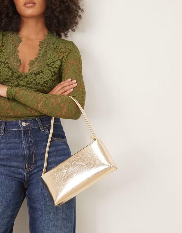 エイソス レディース バッグ ショルダーバッグ ミニ ASOS DESIGN textured minimal 90s shoulder bag GOLD ゴールド