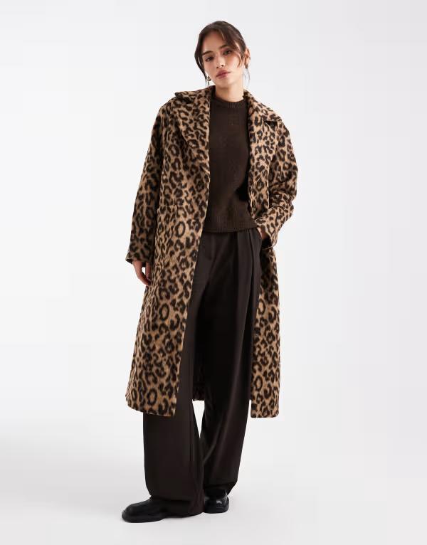 ピーシーズ レディース アウター コート プリント マキシ Pieces formal maxi coat in leopard print Black Leopard ブラック