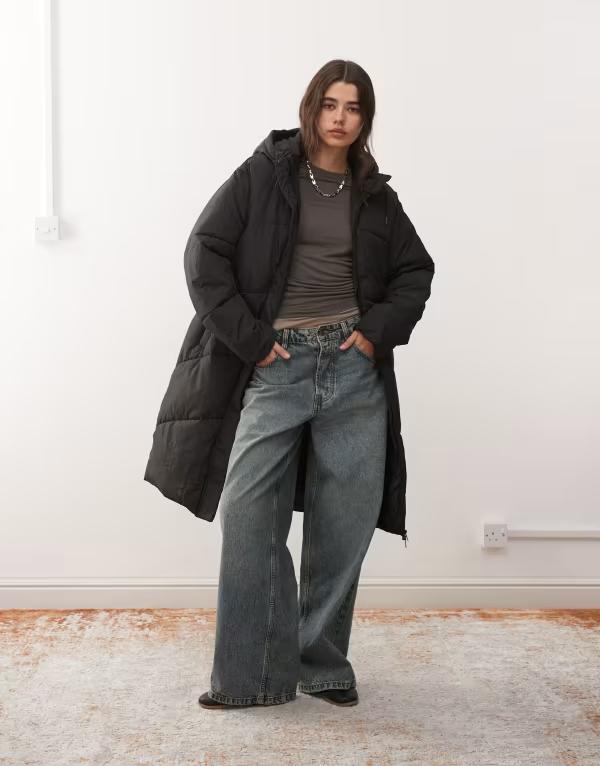 ノイジーメイ レディース アウター コート Noisy May longline padded puffer with hood Black ブラック｜ReVida 店