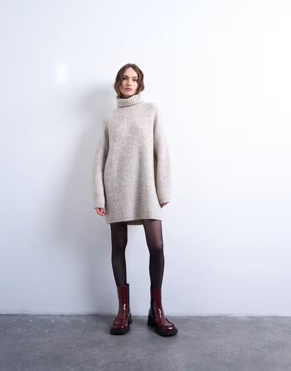 とっ始め販売店 レディース トップス 衣装 タートルネック ミニ衣装 ミニ 編み物 Topshop knit turtle neck mini dress インチ oat Oat