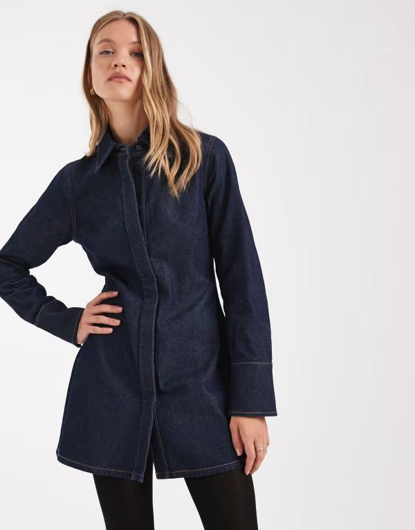 エイソス レディース トップス ワンピース シャツワンピース シャツ デニム ASOS DESIGN denim shirt dress with cinch back detail in rinse Rinse デニム 14,336円