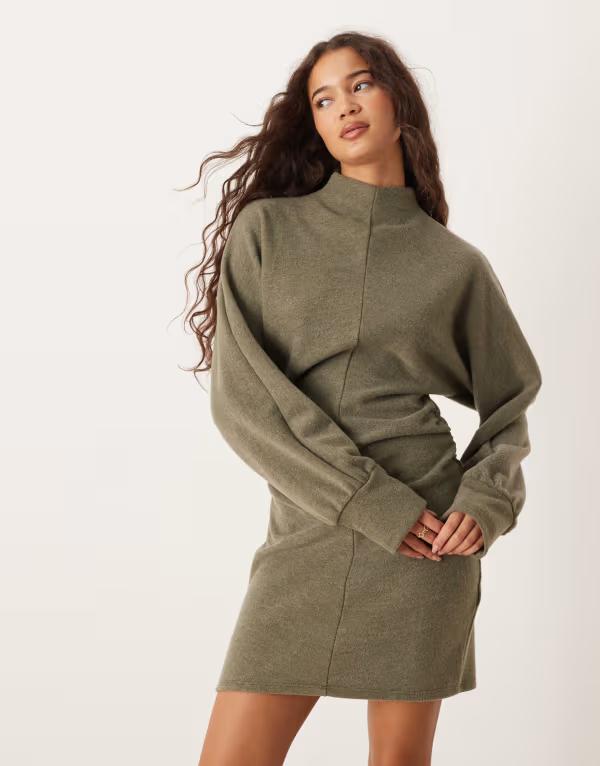 エイソス レディース トップス ワンピース ミニワンピース ミニ ASOS DESIGN supersoft grown on neck batwing mini dress Khaki カーキ