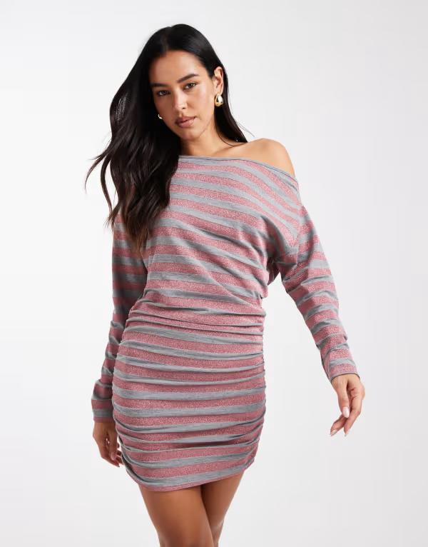 コルージョン レディース トップス ワンピース COLLUSION off-the-shoulder dress glitter stripes Multi マルチカラー