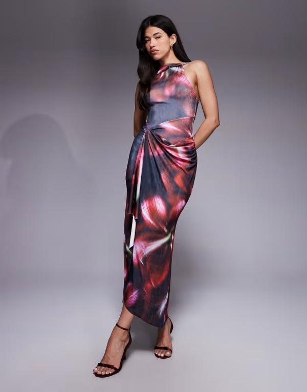 エイソス レディース トップス 衣装 マキシ衣装 御花柄 ドレープ 刷り上げる マキシ 御花 ASOS DESIGN printed maxi dress with drape インチ floral print Floral Print