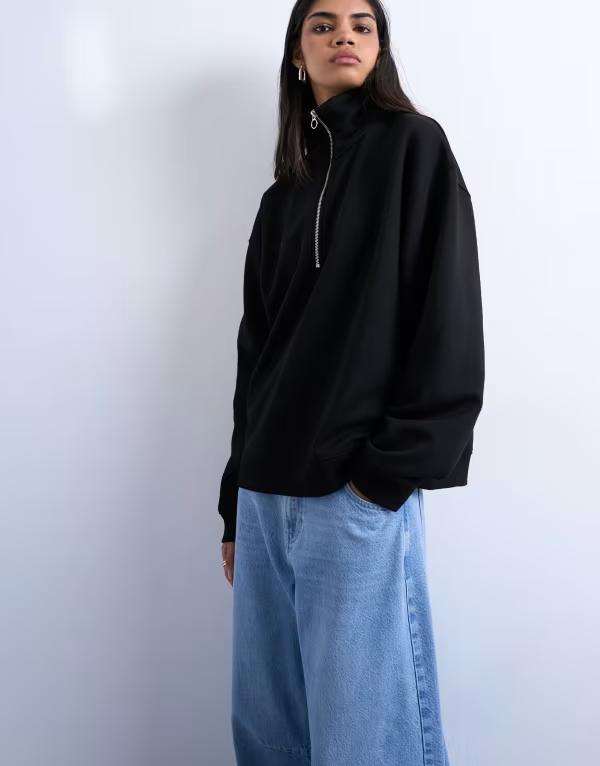 トップショップ レディース アウター パーカー・スウェット ハーフジップ Topshop quarter zip sweat Black ブラック 15,106円