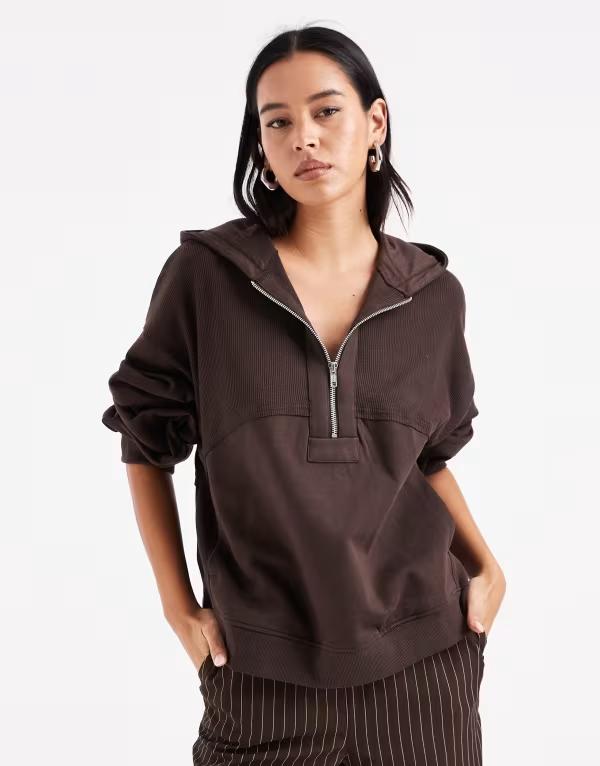 エイソス レディース アウター パーカー・スウェット パーカー ASOS DESIGN seamed hoodie with waffle panel detail in chocolate Chocolate チョコレート