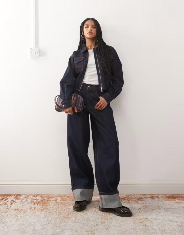 コルージョン レディース ボトムス デニムパンツ ジーンズ COLLUSION X002 baggy jeans with cinch back and turn up hem in rinse wash Rinse