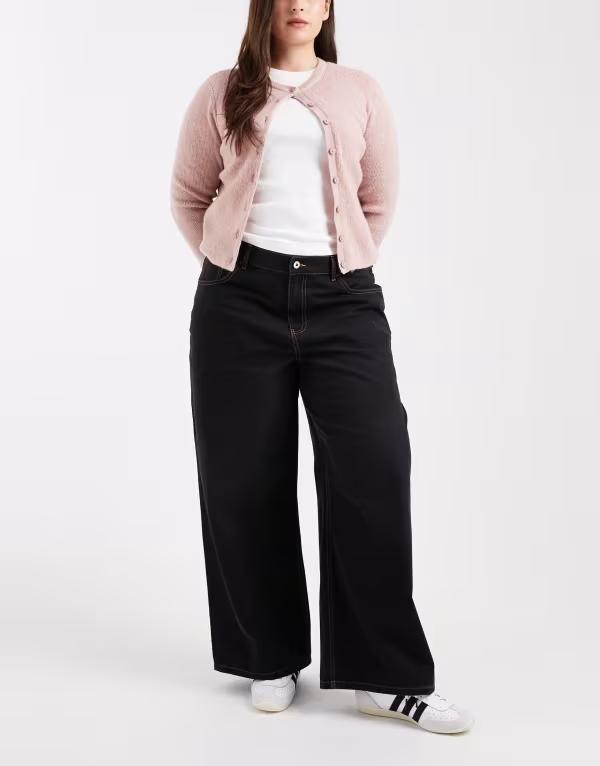 コルージョン レディース ボトムス ジーンズズボン下 ワイドレッグ つけ加える大きさ デニム COLLUSION Plus X003 wide leg jeans インチ smoky Black 黒いこと