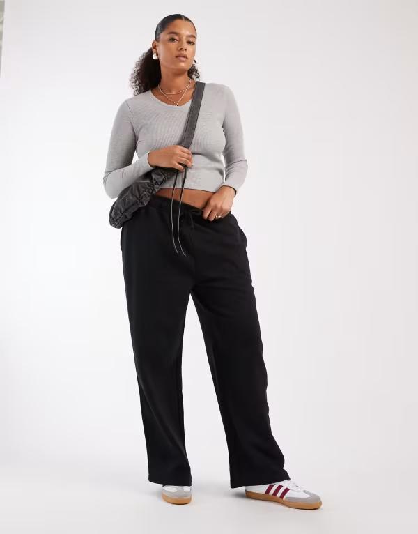 コルージョン レディース ボトムス カジュアルパンツ ストレート プラスサイズ パンツ スウェットパンツ COLLUSION plus washed straight leg sweatpants Black ブラック