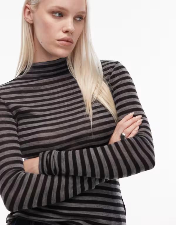 アンドアザーストーリーズ レディース トップス Tシャツ ジャージー & Other Stories jersey second skin long sleeve top stripes Gray Stripe グレー