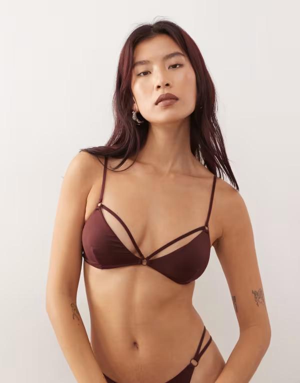 ウィークデイ レディース アンダーウェア ブラジャー Weekday strappy triangle bra Burgundy バーガンディ