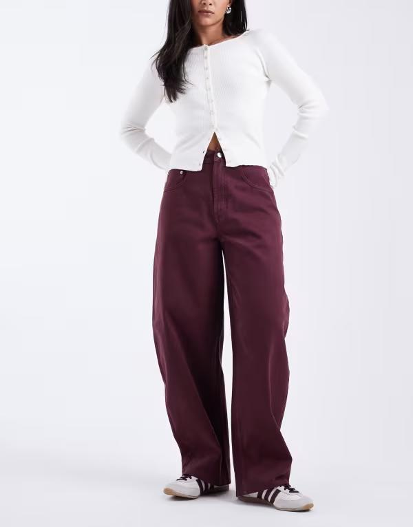エイソス レディース ボトムス デニムパンツ ハイウエスト ジーンズ ASOS DESIGN high waist barrel jeans Burgundy バーガンディ｜ReVida 店