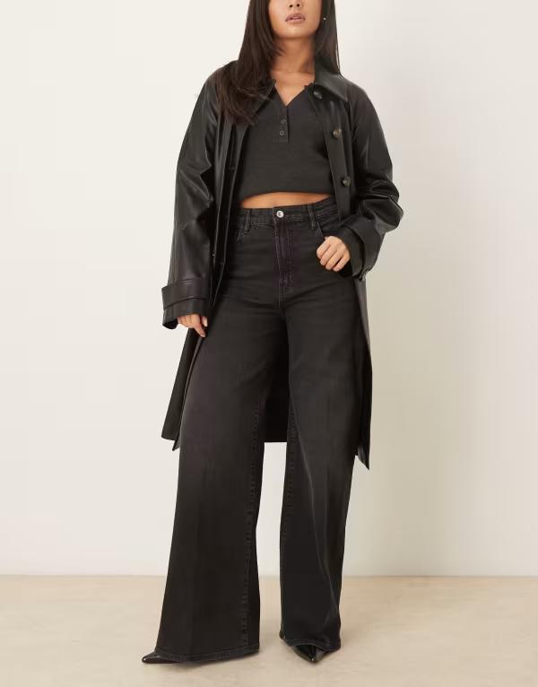 マンゴ レディース ボトムス デニムパンツ ワイドレッグ プリーツ コットン ジーンズ Mango Elise cotton mix pleated front wide leg jeans Gray グレー