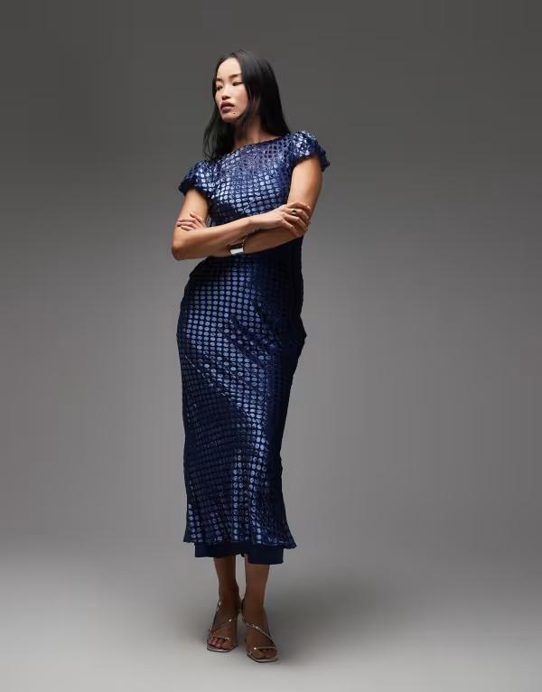 エイソス レディース トップス ワンピース マキシワンピース Tシャツ ベルベット マキシ ASOS DESIGN scoop neck maxi dress with burnout velvet in steel Steel Blue ブルー