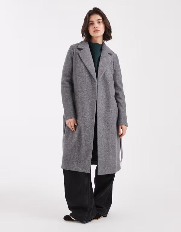 ヴェロモーダ レディース アウター コート ミディ Vero Moda belted formal midi coat in medium heather Medium gray melange グレー|ReVida 店