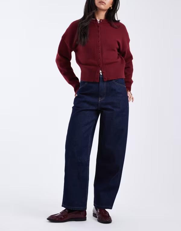 エイソス レディース ボトムス ジーンズズボン下 酉の方角目じるし アンクル デニム ASOS DESIGN ankle grazer barrel leg jeans with cinched waist インチ rinse Rinse