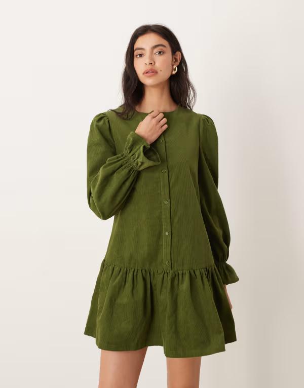 グラマラス レディース トップス 衣装 コール天 ミニ衣装 ミニ Glamorous long sleeve corduroy smock mini dress インチ olive OLIVE GREEN 緑であること