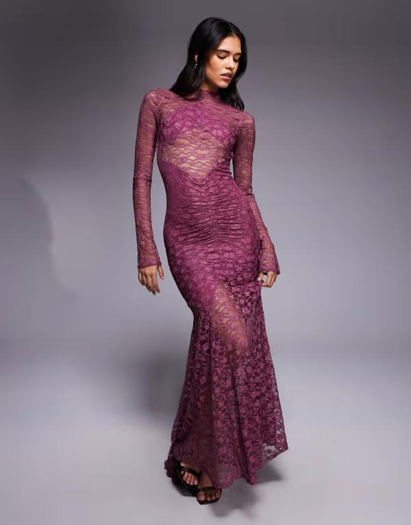 エイソス レディース トップス ワンピース マキシワンピース レース マキシ ASOS DESIGN lace maxi dress with cut away panel detailing in rose rose