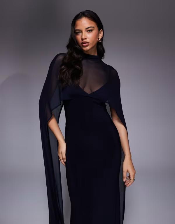 エイソス レディース トップス 衣装 ケープひな型 マキシ衣装 旗がしら ケープ マキシ ASOS DESIGN exaggerated cape maxi dress NAVY 米国海軍
