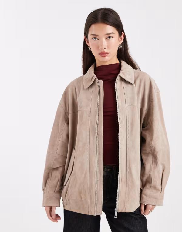 エイソス レディース アウター 上衣・上衣 スエードクロス 上衣 ASOS DESIGN real suede harrington bomber jacket Gray 薄墨色