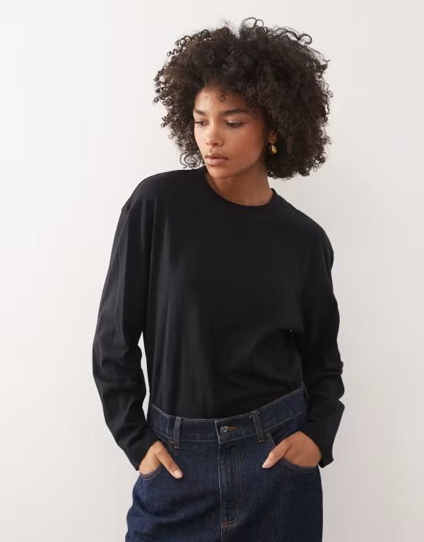 コルージョン レディース トップス Tシャツ COLLUSION long sleeve boxy t-shirt Black ブラック