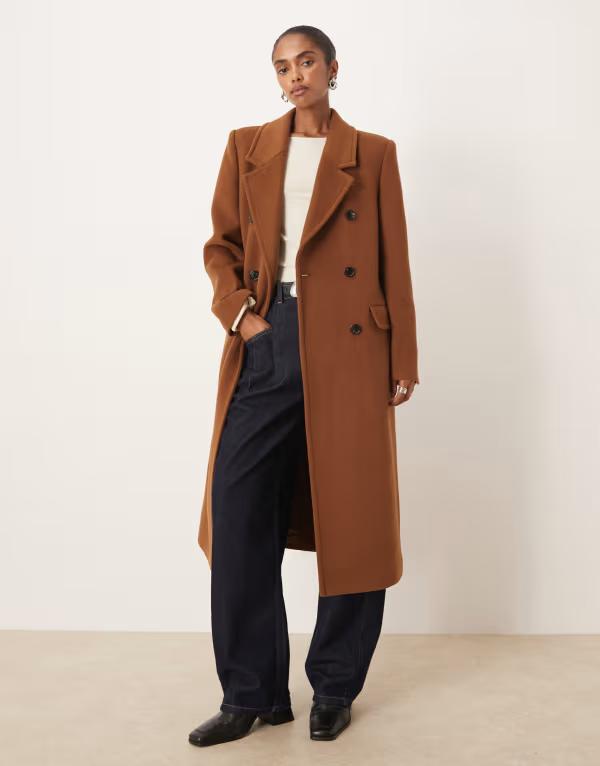マンゴ レディース アウター コート ウール ジャケット Mango wool mix double breasted tailored jacket BROWN ブラウン