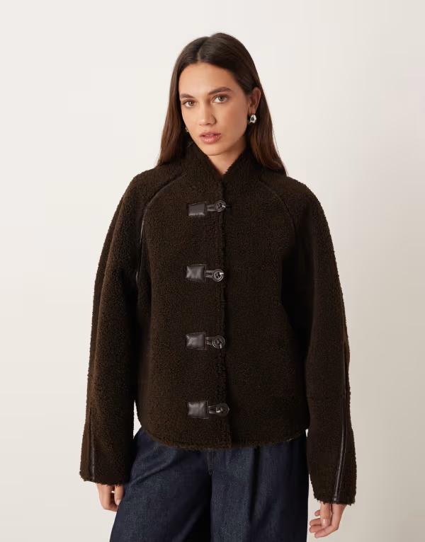 マンゴ レディース アウター ジャケット・ブルゾン ジャケット Mango borg collarless jacket with toggles Black ブラック