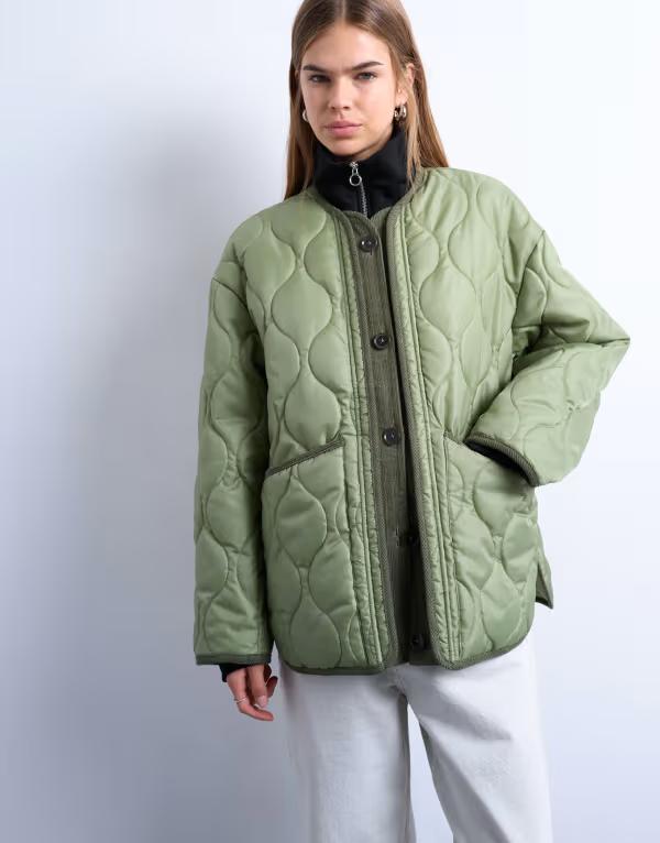 トップショップ レディース アウター ジャケット・ブルゾン ジャケット Topshop oversized placket two tone liner jacket in dark khaki Dark khaki カーキ