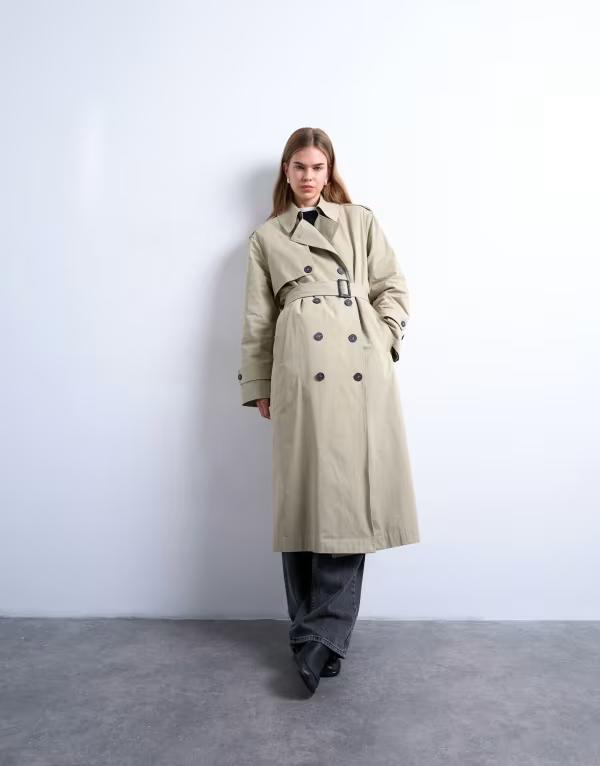 トップショップ レディース アウター コート Topshop 2 in 1 teddy trench with detachable liningin stone STONE ストーン