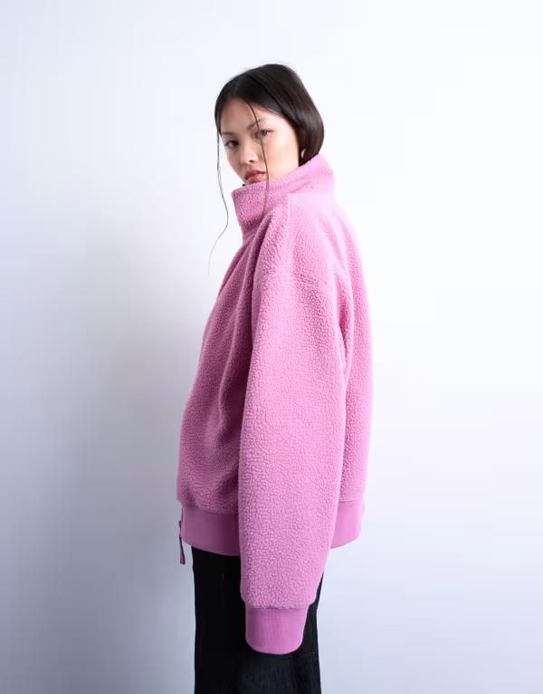 トップショップ レディース アウター ジャケット・ブルゾン フルジップ Topshop borg funnel zip through PINK ピンク|ReVida 店