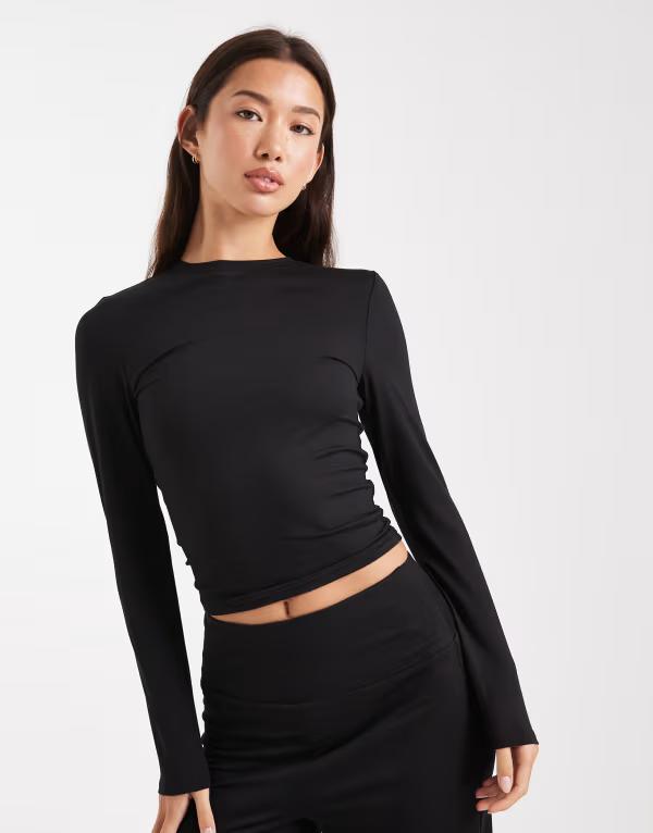 ミスセルフフリッジ レディース トップス シャツ Tシャツ Miss Selfridge sculpted long sleeve tee Black ブラック
