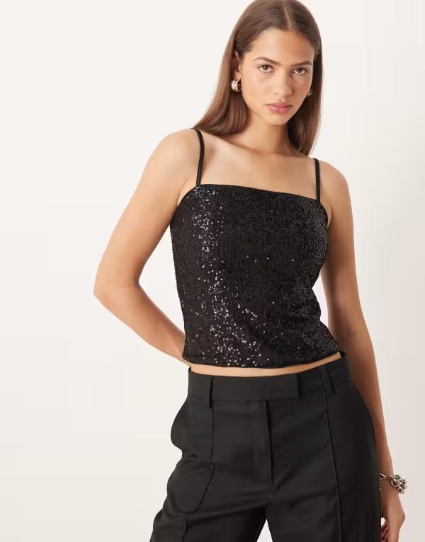 エイソス レディース トップス シャツ スパンコール ASOS DESIGN allover sequin cami top Black ブラック 7,784円