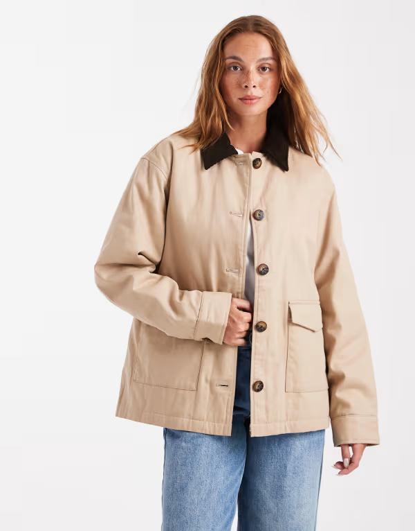 ブレーブソウル レディース アウター コート コーデュロイ ジャケット Brave Soul canvas barn jacket with corduroy collar in stone STONE ストーン｜ReVida 店