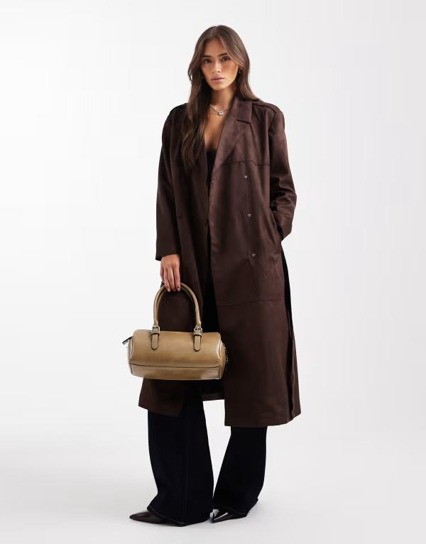 オンリー レディース アウター 厚地の外套 スエードクロス ONLY faux suede trench coat インチ chocolate CHOCOLATE BROWN 赤銅色