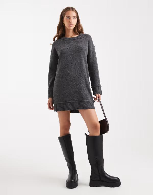 オンリー レディース トップス ワンピース ミニワンピース ミニ ニット ONLY dropped shoulders knit mini dress Mid gray グレー｜ReVida 店