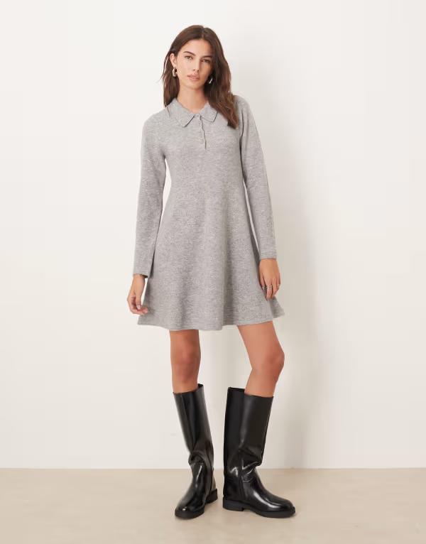 ジェイディーワイ レディース トップス ワンピース ミニワンピース ポロシャツ ミニ ニット JDY polo knit mini dress Gray グレー