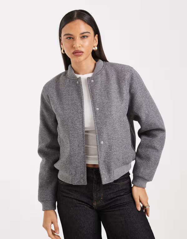 ヴェロモーダ レディース アウター ジャケット・ブルゾン ジャケット Vero Moda oversized felted bomber jacket melange Medium gray melange グレー
