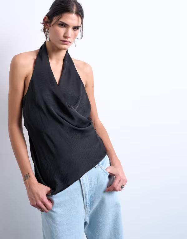 トップショップ レディース トップス シャツ サテン ホルター Topshop satin halter top Black ブラック
