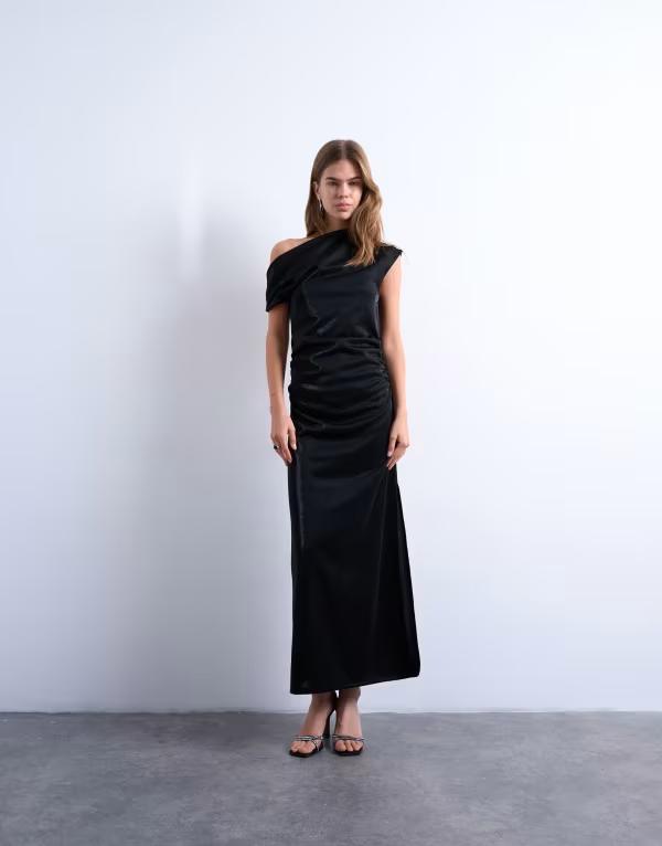 トップショップ レディース トップス ワンピース マキシワンピース マキシ Topshop iridescent off the shoulder maxi dress Black ブラック