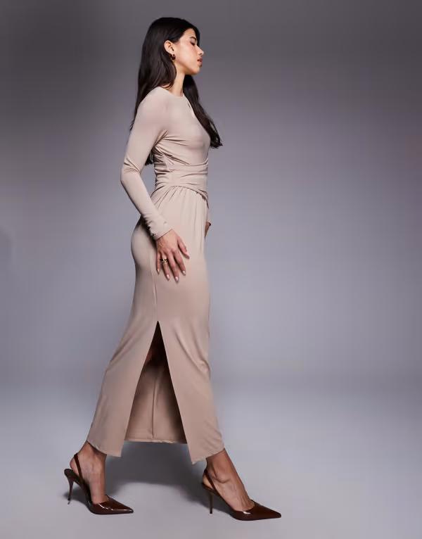 エイソス レディース トップス 衣装 マキシ衣装 ドレープ 旗がしら マキシ ASOS DESIGN soft touch long sleeve drape maxi dress インチ cappucino Cappucino